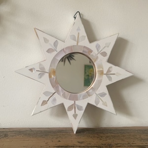 Mother Of Pearl Star Mirror / Sunburst Mirror / Celestial Mirror / Boho Moon Mirror / Small Hanging Mirror / Mosaic Mirror