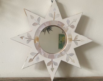 Mother Of Pearl Star Mirror / Sunburst Mirror / Celestial Mirror / Boho Moon Mirror / Small Hanging Mirror / Mosaic Mirror