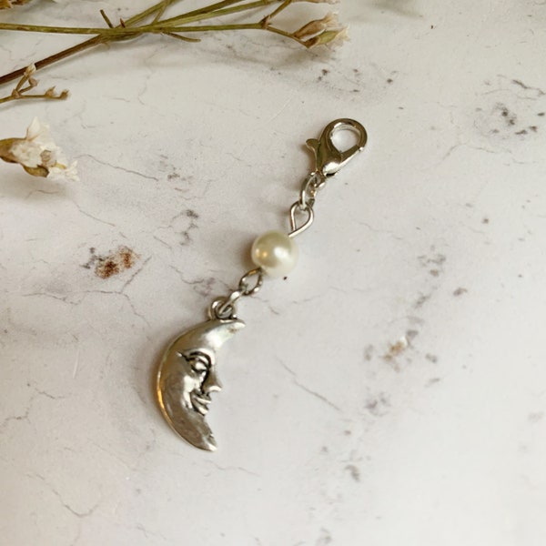 Key charm moon bag charm moon mother of pearl bag charm purse charm mother of pearl moon charm gift for daughter gift for friend
