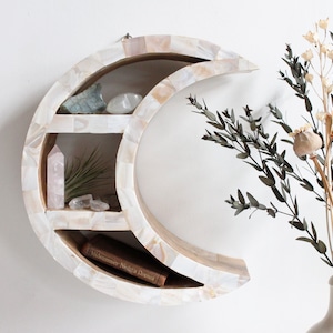 Crescent Moon Shelf mother of pearl crystal display shelf crystal shelf white moon shelf white mother of pearl crystal shelf