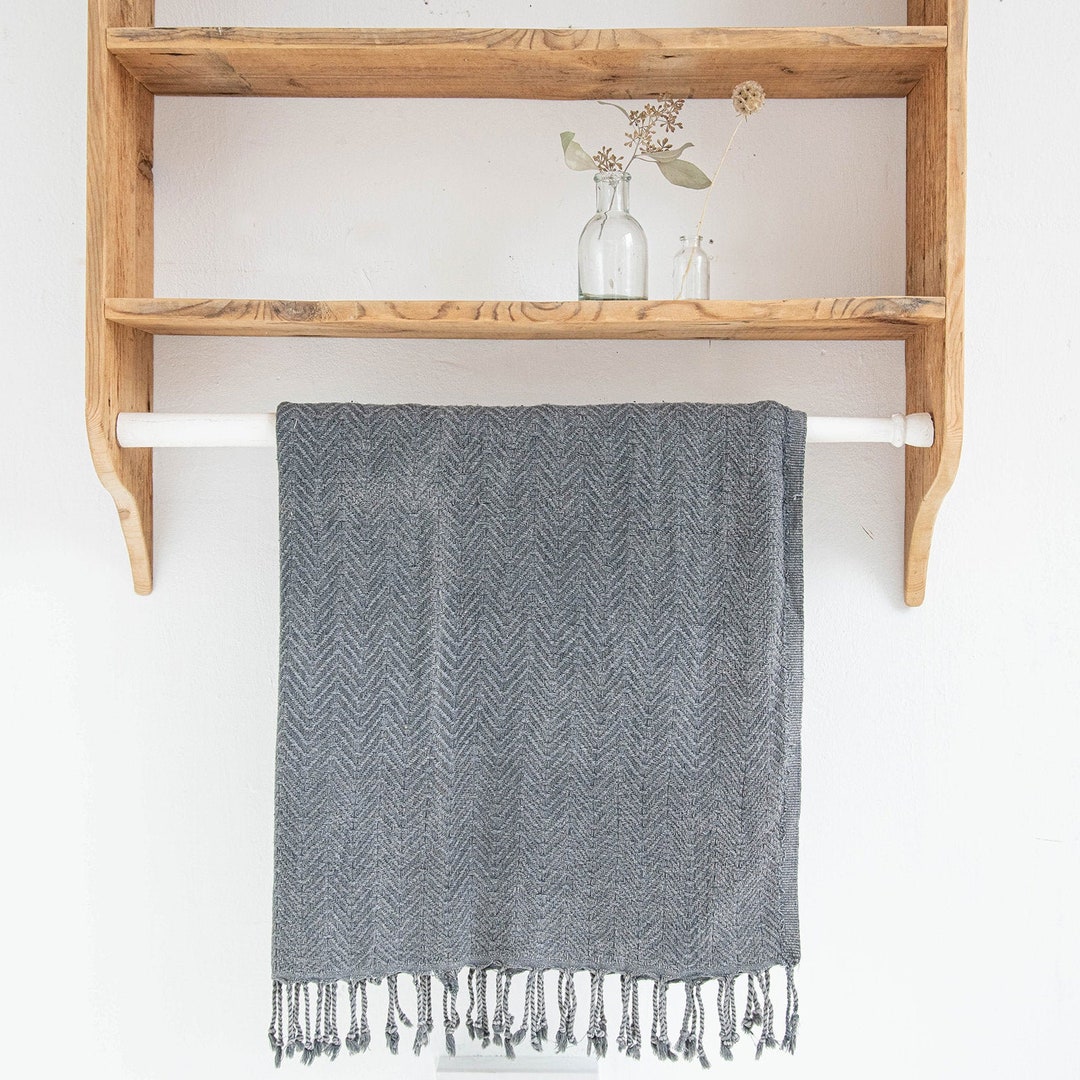 Serviette De Bain 2en1 Fouta Turque - 90 X 190 Cm - 100% Coton Léger Et Absorbant - Pour Plage, Hammam, Voyage - Gris
