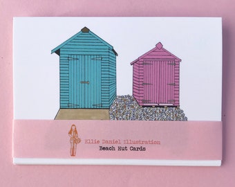 Pack of 3 Beach Huts Print Greetings Cards - Illustrated A6 Printed Greetings Cards