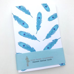 Paquet de 3 cartes de vœux à motif de plumes de paon - Cartes de vœux imprimées A6 illustrées