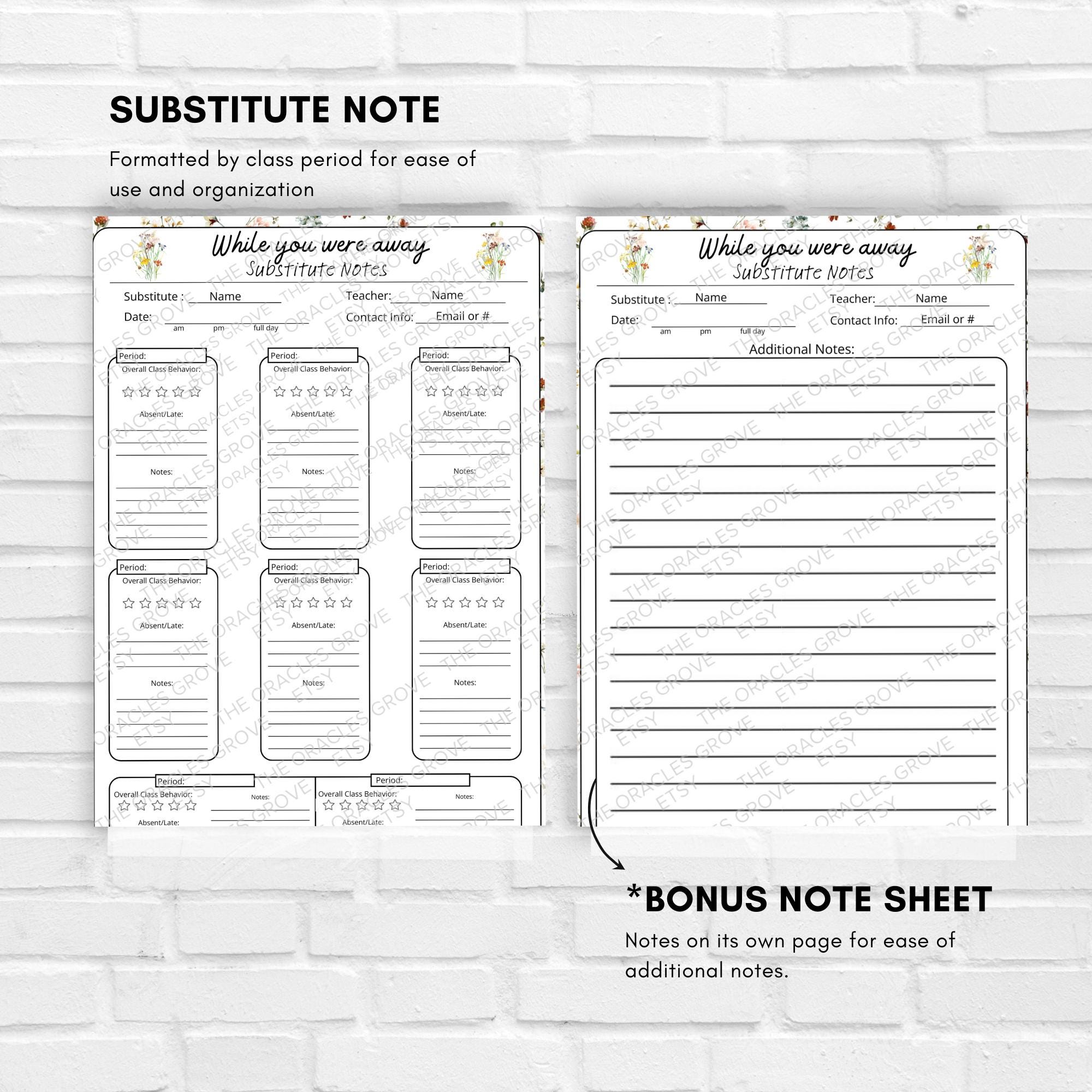 Wildflower Substitute Teacher Notes: Middle & High School (canva ...