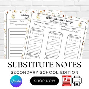 Notas para maestros sustitutos de Wildflower: Secundaria y Preparatoria (Plantilla de Canva)
