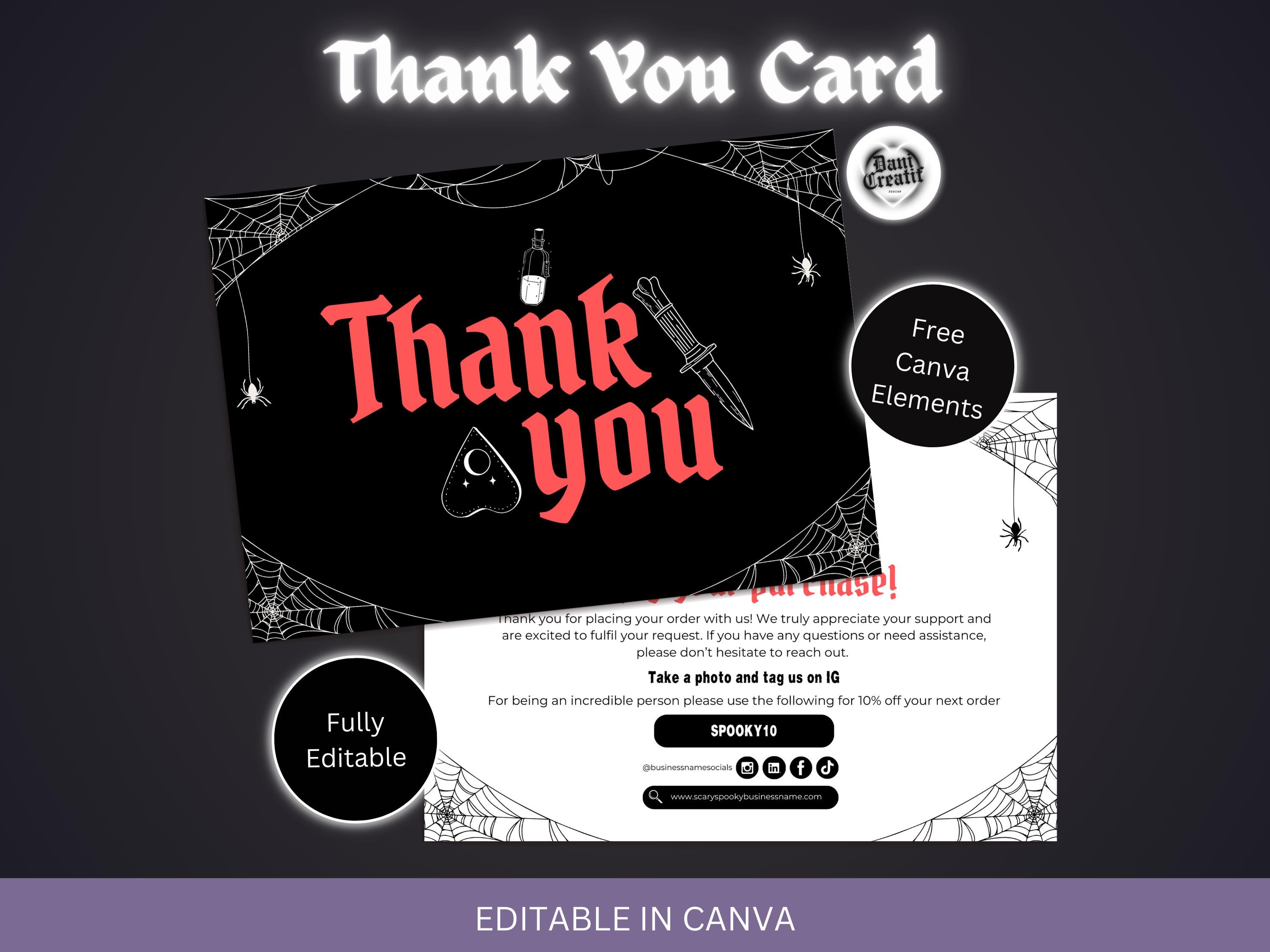 Gothic Thank You Card | Spooky Small Business Insert (canva Template ...
