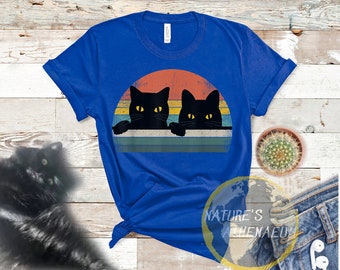 Vintage Black Cat Shirt, Cat Lovers Tee, Dual Cat Shirt