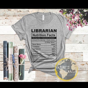 Librarian Nutrition Facts Graphic T-shirt, Librarian Tee, Teacher appreciation gift, library gift, bookworm shirt, Book lovers tee