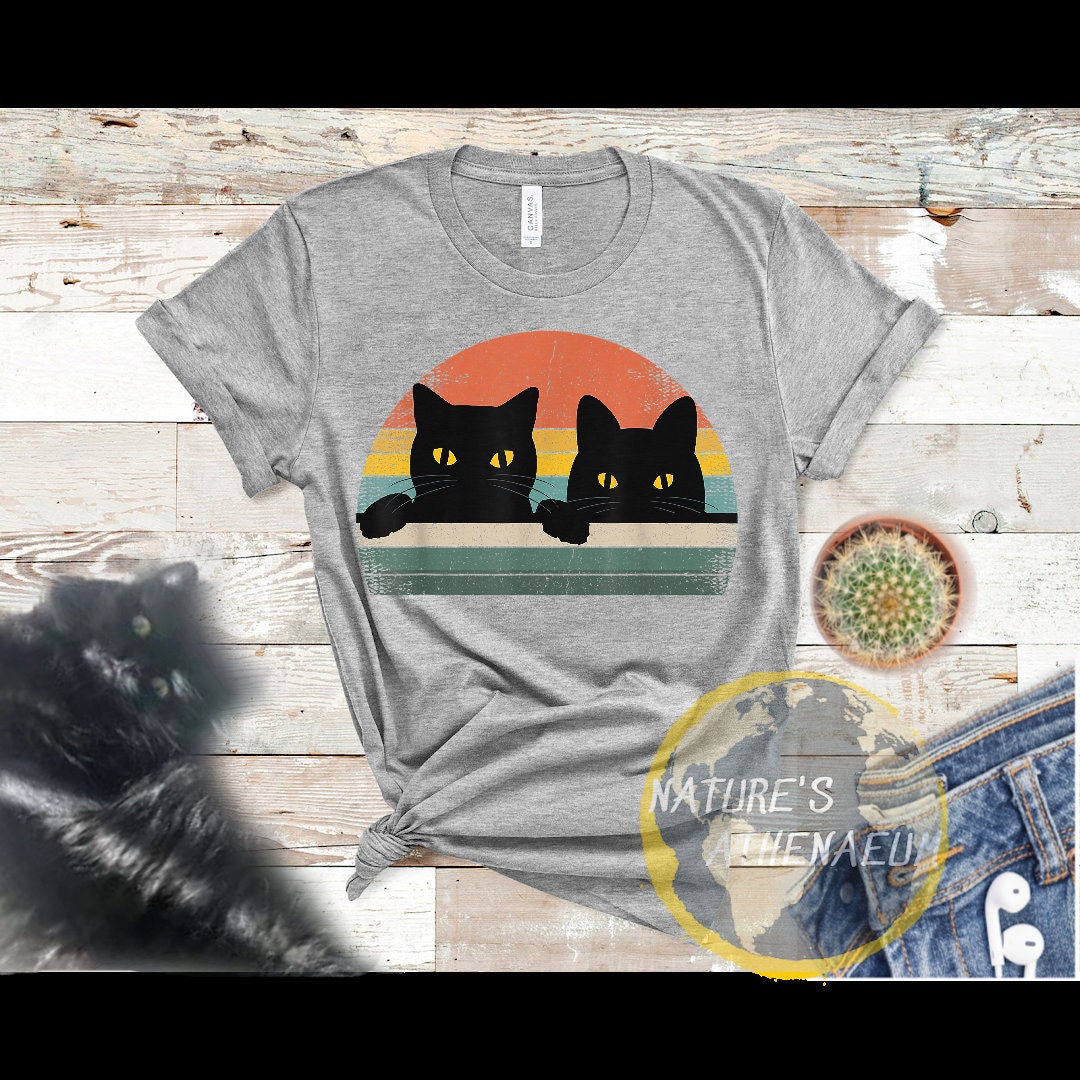 Vintage Black Cat Shirt, Cat Lovers Tee, Dual Cat Shirt