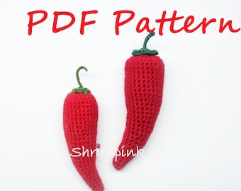 Patrón de descarga instantánea de PDF de ganchillo de pimiento picante, colección de jardín de vegetales realistas bonitos