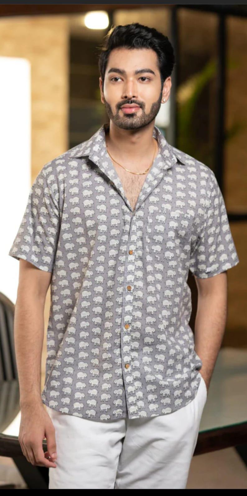 White - Sanganeri Block Printing Cotton Men Full Sleeve Shirt