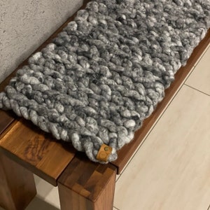 PREMIUM bench cushion made of organic sheep's wool YARN in a mesh design, high-quality felted, extra comfortable, also custom size, DARK GRAY mottled