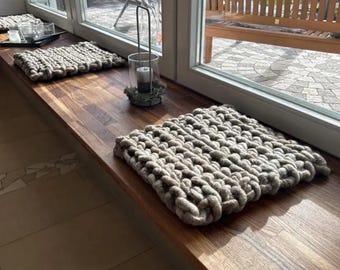 high-quality seat cushion made of felted XL sheep's wool | angular, approx. 40 x 38 x 4 cm, comfortable, easy to care for