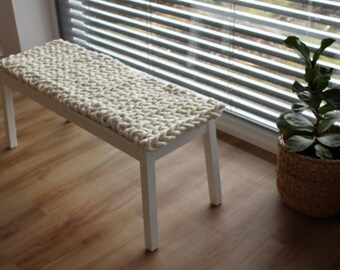 Stylish bench pad in XL mesh design made of felted sheep's wool, natural, beautiful, comfortable
