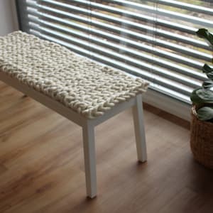 Bench cushion made of organic sheep&#39;s wool in a mesh design, seat cushion, high-quality felted, extra comfortable, upholstery, also available in custom size, natural colors WOOL WHITE