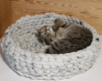 Design cat basket / cat bed made of sheep's wool mesh, high-quality felted design, 100% natural | robust, comfortable | Natural colors LIGHT GRAY