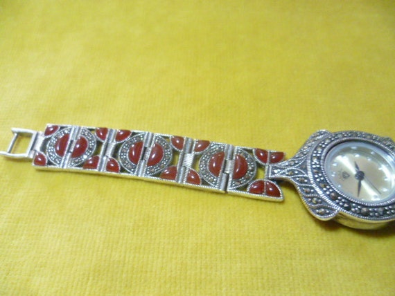 Coral and marcasite studded women's wristwatch in… - image 4