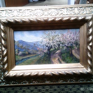 Kirschen-Mandelblüte an der Oos in Baden Baden"Attr Hans Richard v Volkmann 1860-1927 Provenienz  Galerie Kühne Rahmung :vergolderei Lücke
