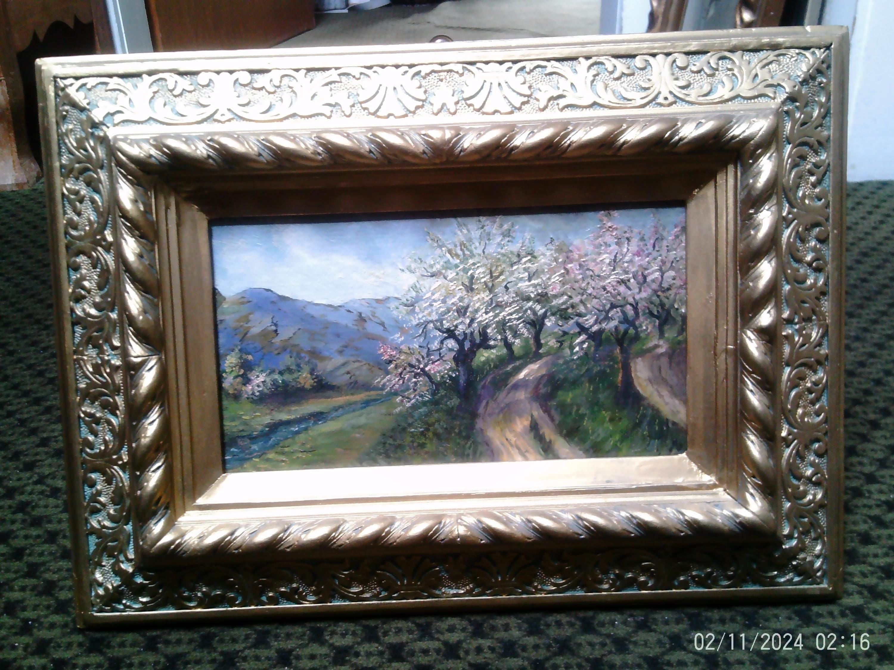 Cherry and almond blossom on the Oos in Baden Baden" Attributed to Hans Richard von Volkmann 1860-1927