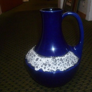 Schlossberg 130-30 handle vase Fat Lava steel blue foam glaze in white Mid Century 1970!!