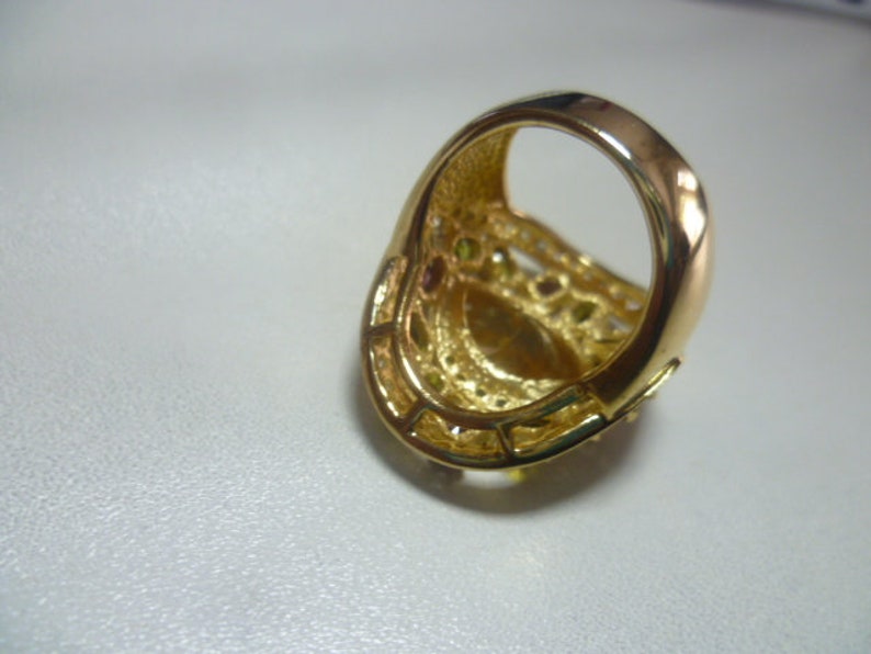 Citrin Tourmaline White topases fully framed ring 925 solid vintage the top gift jewellerware from 1970