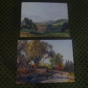 Reinhard Kurz 1836 - 1906 &quot;Vista de um castelo perto de um riacho e aquarela de paisagem&quot; assinado, datado de 1906. Custo de envio 5 euros.