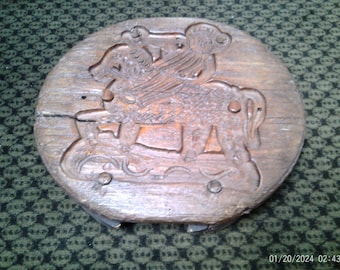 Fiesta gremial de Lucerna, pan de jengibre redondo o speculaas de calidad de museo, molde de sello, figura ecuestre, molde de sello profundamente tallado, alrededor de 1760, roble