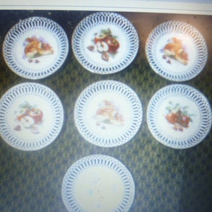 7 fruit / dessert plates around 1900 Christian Fischer Pirkenhammer Decor with Obs 1 plate was added this is decorated