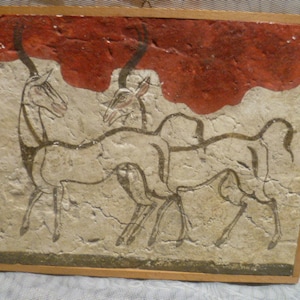 Oliver Wrobel or Daniel Rohrbach &quot;Gazellen&quot; cave painting on plaster from the 1970s
