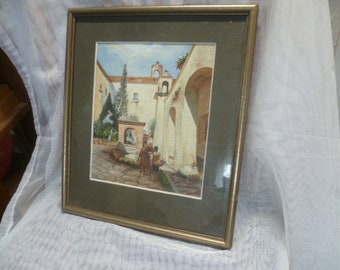 Simon Frantisek1877-1942&quot; A new monk is welcomed&quot; Watercolor from a trip to Italy or Spain