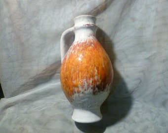 Vintage KARLSRUHER MAJOLIKA Orange Handle Vase 7316 by Fridegart Glatzle 1950 - 1960s H: 23 cm