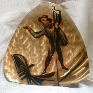 WMF Dsigner Karl Radtke IKORA 50s plate wall plate decorative plate ornamental plate Venice Gondolier Dimensions: 27 cm X27cm verso tower mark WMF.