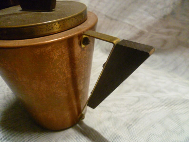 Teapot Copper Brass Mahagony Handle 4050s MID CENTURY SPACE Rockabilly Era Wagner Esslingen Cocoa