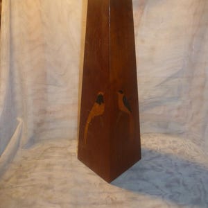 Inlaid cylindrical vase with 4 different bird inlays, signed Siegfried Zahn Plauen Vintage from the 1960s