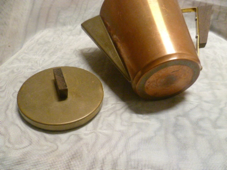 Teapot Copper Brass Mahagony Handle 4050s MID CENTURY SPACE Rockabilly Era Wagner Esslingen Cocoa