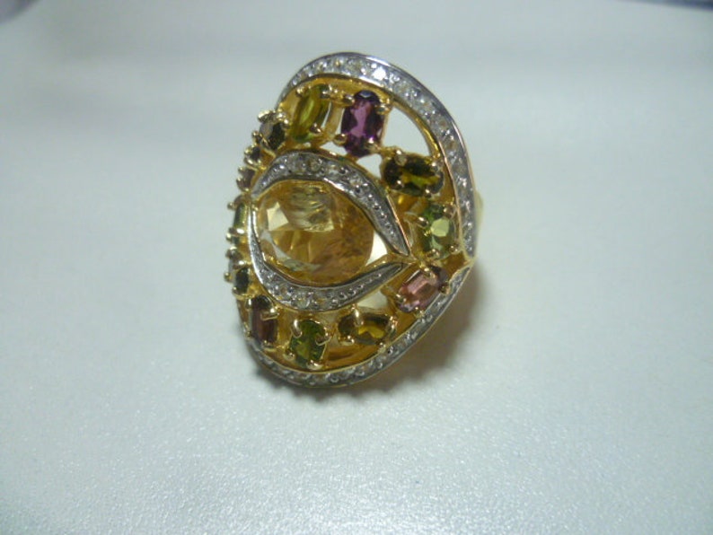 Citrin Tourmaline White topases fully framed ring 925 solid vintage the top gift jewellerware from 1970