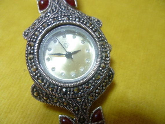 Coral and marcasite studded women's wristwatch in… - image 5
