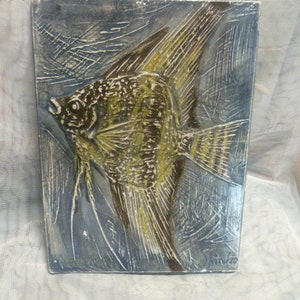 Kahaku Shinko Wall Tile Fish Modern Art 1960-70 signed: Shinko
