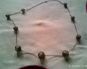 Filigree Edwardian style silver balls necklace Italy or England Sterling Silver 1925