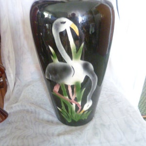Foreign Scheurich Rockabilly Era Flamingos Spray Decor 517-38 Ceramic XXL Floor Vase Mid Century Made 1559 for the USA market very rare!