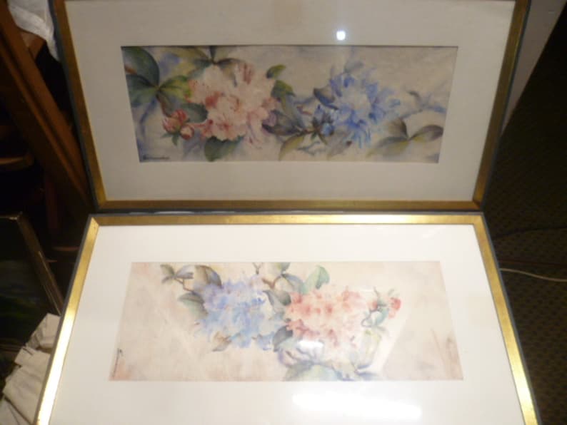 Impressionistische Paar Aquarelle auf Japanpapier akademische Malweise, signiert W. Lauenberg / Lauenburg 60 70 Jahre Bild 1