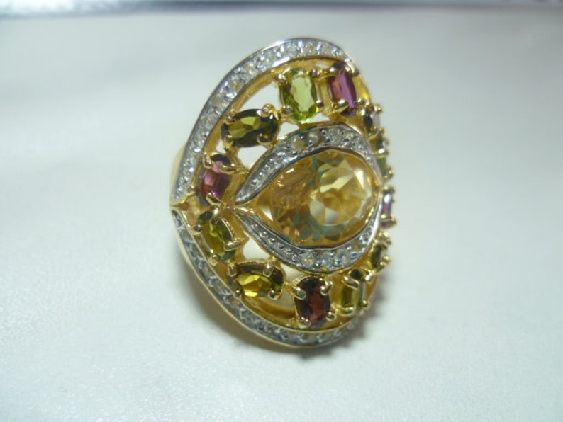 Citrin Tourmaline White topases fully framed ring 925 solid vintage the top gift jewellerware from 1970