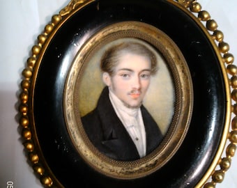Retrato en miniatura de la Escuela Francesa circa 1820 "Miniatura de personalidad"