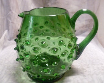 Impressive unusual very rare green glass art object in the form of a Murano Netria Etrusca Empoli Verde glass jug with knobs
