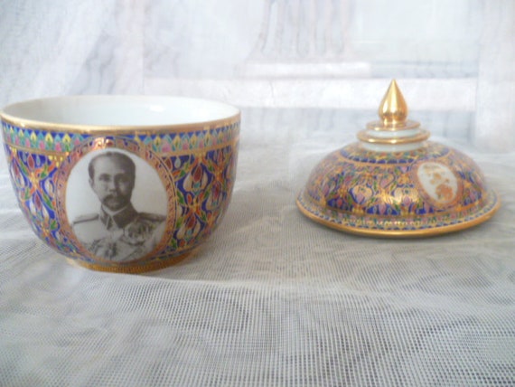 THAI BENJARONG Portrait Box King Siam Rama V Chulalongkorn VINTAGE
