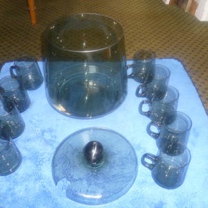 Original Bauhaus rare smoked glass tourmaline punch set Wagenfeld vintage from the 1950 -60 years from the showcase very good condition