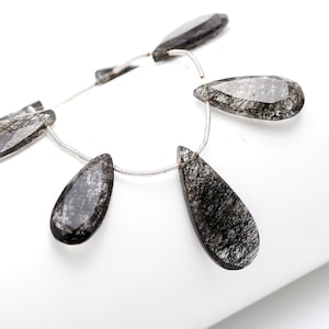 Black Rutile Faceted Pear Shape Briolettes, Natural Rutile Gemstone Beads, Rutile Carved Beads, Black Rutile Quartz Briolettes, 25x13MM