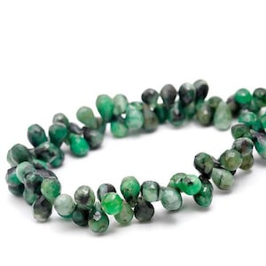 Natural Shaded Emerald Drop Shape Gemstone Briolette| Emerald Faceted Teardrop Beads ,Emerald Gemstone Loose beads Strand for Jewelry Making