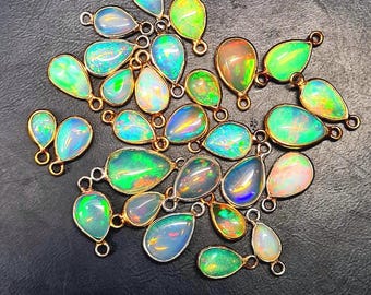 Ethiopian Opal Pear Connector | Sterling Silver 925 Charm