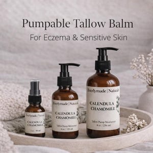 Tallow Balm for Eczema & Sensitive Skin | Pumpable Tallow Body Moisturizer | Calendula Chamomile Natural Skin Relief